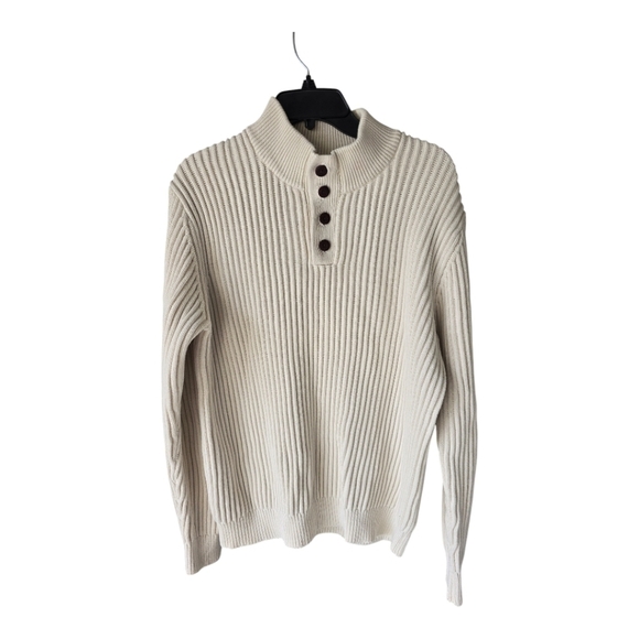 L.L. Bean Sweater Medium Beige Men Henley Knit Gorpcore 100% Cotton Excellent - Picture 2 of 12